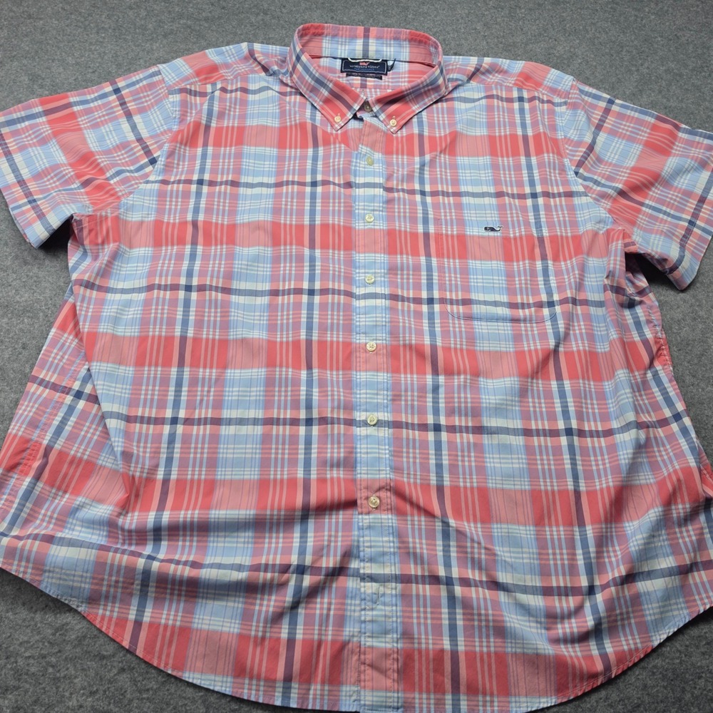 Vineyard Vines Performance Tucker Shirt Pink Blue Plaid Mens LG W010716